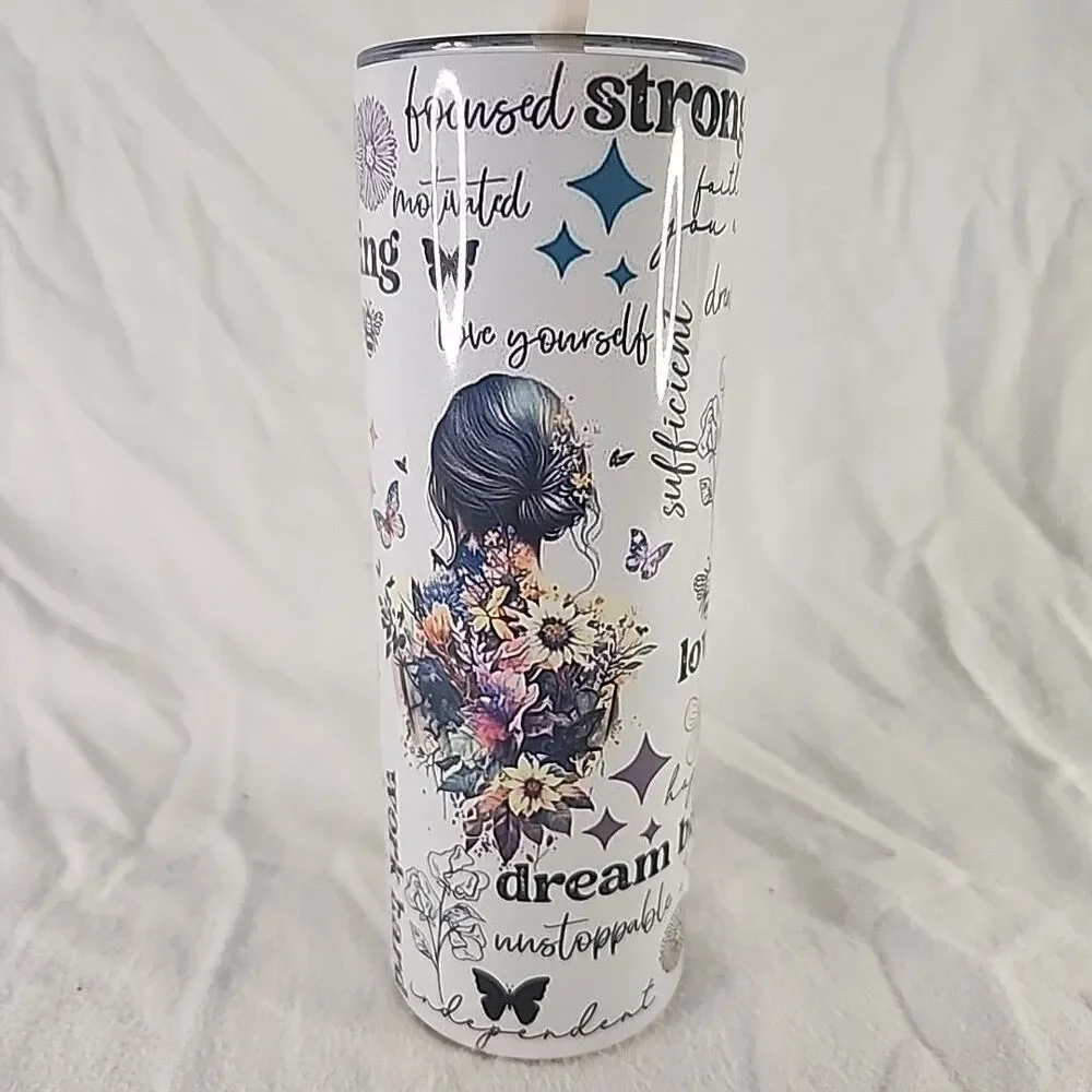 Tumbler Travel Positive Affirmations  Manifestation Cup, Straw, and Lid AGH Co.
